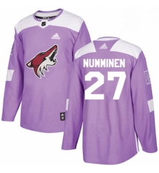 Mens Adidas Arizona Coyotes 27 Teppo Numminen Authentic Purple Fights Cancer Practice NHL Jersey 