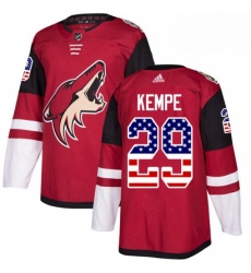 Mens Adidas Arizona Coyotes 29 Mario Kempe Authentic Red USA Flag Fashion NHL Jersey 