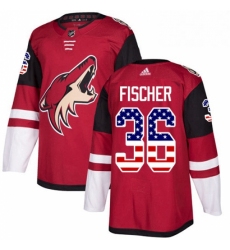 Mens Adidas Arizona Coyotes 36 Christian Fischer Authentic Red USA Flag Fashion NHL Jersey 