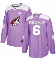 Mens Adidas Arizona Coyotes 6 Jakob Chychrun Authentic Purple Fights Cancer Practice NHL Jersey 