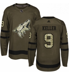 Mens Adidas Arizona Coyotes 9 Clayton Keller Authentic Green Salute to Service NHL Jersey 