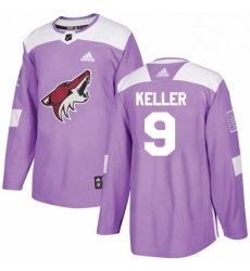 Mens Adidas Arizona Coyotes 9 Clayton Keller Authentic Purple Fights Cancer Practice NHL Jersey 