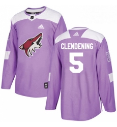 Youth Adidas Arizona Coyotes 5 Adam Clendening Authentic Purple Fights Cancer Practice NHL Jersey 