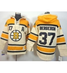 Boston Bruins #37 Patrice Bergeron Cream Stitched NHL Sawyer Hooded Sweatshirt Jersey
