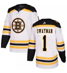Men Boston Bruins 1 Jeremy Swayman Adidas Authentic Away Jersey   White
