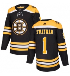 Men Boston Bruins 1 Jeremy Swayman Adidas Authentic Home Jersey   Black