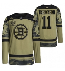Men Boston Bruins 11 Trent Frederic 2022 Camo Military Appreciation Night Stitched jersey