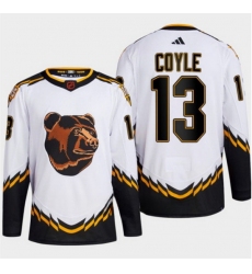 Men Boston Bruins 13 Charlie Coyle White 2022 23 Reverse Retro Stitched Jersey
