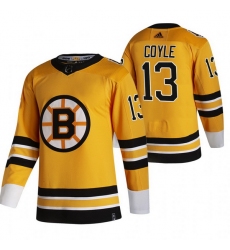 Men Boston Bruins 13 Charlie Coyle Yellow Adidas 2020 21 Reverse Retro Alternate NHL Jersey