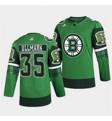 Men Boston Bruins 35 Linus Ullmark 2022 Green St Patricks Day Warm Up Stitched jersey