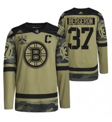 Men Boston Bruins 37 Patrice Bergeron 2022 Camo Military Appreciation Night Stitched jersey