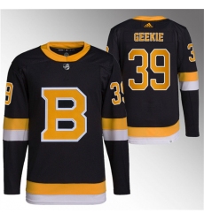 Men Boston Bruins 39 Morgan Geekie Black Home Breakaway Stitched Jersey