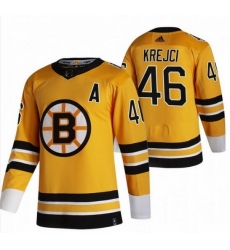 Men Boston Bruins 46 David Krejci Yellow Adidas 2020 21 Reverse Retro Alternate NHL Jersey