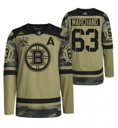 Men Boston Bruins 63 Brad Marchand 2022 Camo Military Appreciation Night Stitched jersey