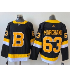 Men Boston Bruins 63 Brad Marchand Black Adidas 2020 21 Reverse Retro Alternate NHL Jersey