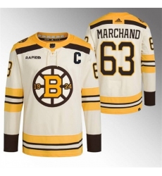 Men Boston Bruins 63 Brad Marchand Cream With Rapid7 Patch 100th Anniversary Stitched Jersey