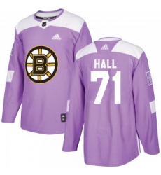 Men Boston Bruins 71 Taylor Hall Adidas Authentic Fights Cancer Practice Purple Jersey