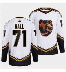 Men Boston Bruins 71 Taylor Hall White 2022 Reverse Retro Stitched Jersey