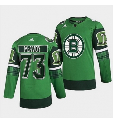 Men Boston Bruins 73 Charlie McAvoy 2022 Green St Patricks Day Warm Up Stitched jersey