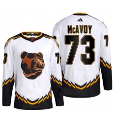 Men Boston Bruins 73 Charlie McAvoy White 2022 23 Reverse Retro Stitched Jersey