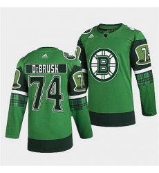 Men Boston Bruins 74 Jake DeBrusk 2022 Green St Patricks Day Warm Up Stitched jersey