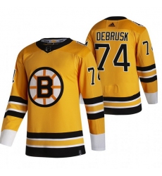 Men Boston Bruins 74 Jake DeBrusk Yellow Adidas 2020 21 Reverse Retro Alternate NHL Jersey