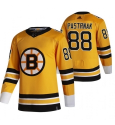 Men Boston Bruins 88 David Pastrnak Yellow Adidas 2020 21 Reverse Retro Alternate NHL Jersey