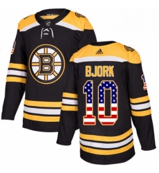 Mens Adidas Boston Bruins 10 Anders Bjork Authentic Black USA Flag Fashion NHL Jersey 