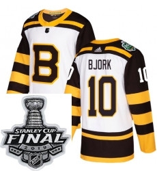 Mens Adidas Boston Bruins 10 Anders Bjork Authentic White 2019 Winter Classic NHL Jersey (1)