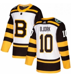 Mens Adidas Boston Bruins 10 Anders Bjork Authentic White 2019 Winter Classic NHL Jersey 