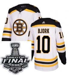 Mens Adidas Boston Bruins 10 Anders Bjork Authentic White Away NHL Jersey