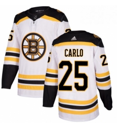Mens Adidas Boston Bruins 25 Brandon Carlo Authentic White Away NHL Jersey 