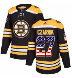 Mens Adidas Boston Bruins 27 Austin Czarnik Authentic Black USA Flag Fashion NHL Jersey 