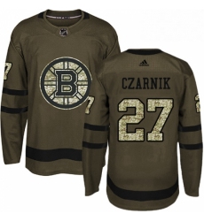 Mens Adidas Boston Bruins 27 Austin Czarnik Authentic Green Salute to Service NHL Jersey 
