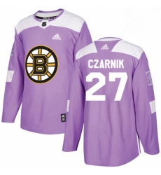 Mens Adidas Boston Bruins 27 Austin Czarnik Authentic Purple Fights Cancer Practice NHL Jersey 