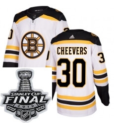 Mens Adidas Boston Bruins 30 Gerry Cheevers Authentic White Away NHL Jersey