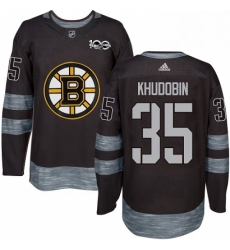 Mens Adidas Boston Bruins 35 Anton Khudobin Authentic Black 1917 2017 100th Anniversary NHL Jersey 