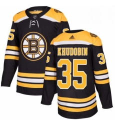Mens Adidas Boston Bruins 35 Anton Khudobin Authentic Black Home NHL Jersey 