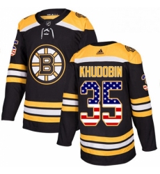 Mens Adidas Boston Bruins 35 Anton Khudobin Authentic Black USA Flag Fashion NHL Jersey 