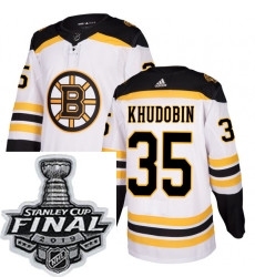 Mens Adidas Boston Bruins 35 Anton Khudobin Authentic White Away NHL Jersey