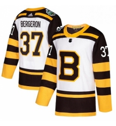 Mens Adidas Boston Bruins 37 Patrice Bergeron Authentic White 2019 Winter Classic NHL Jersey 