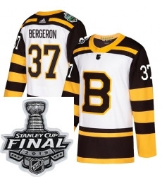 Mens Adidas Boston Bruins 37 Patrice Bergeron Authentic White 2019 Winter Classic NHL Jersey