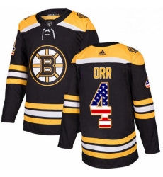 Mens Adidas Boston Bruins 4 Bobby Orr Authentic Black USA Flag Fashion NHL Jersey 