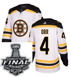 Mens Adidas Boston Bruins 4 Bobby Orr Authentic White Away NHL Jersey
