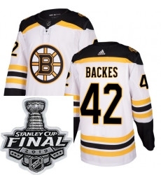 Mens Adidas Boston Bruins 42 David Backes Authentic White Away NHL Jersey