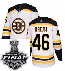 Mens Adidas Boston Bruins 46 David Krejci Authentic White Away NHL Jersey