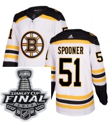 Mens Adidas Boston Bruins 51 Ryan Spooner Authentic White Away NHL Jersey