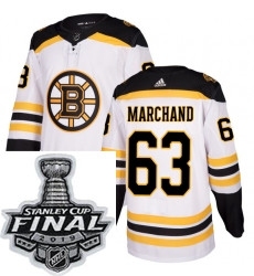 Mens Adidas Boston Bruins 63 Brad Marchand Authentic White Away NHL Jersey