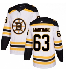 Mens Adidas Boston Bruins 63 Brad Marchand Authentic White Away NHL Jersey 