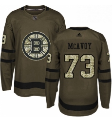 Mens Adidas Boston Bruins 73 Charlie McAvoy Authentic Green Salute to Service NHL Jersey 